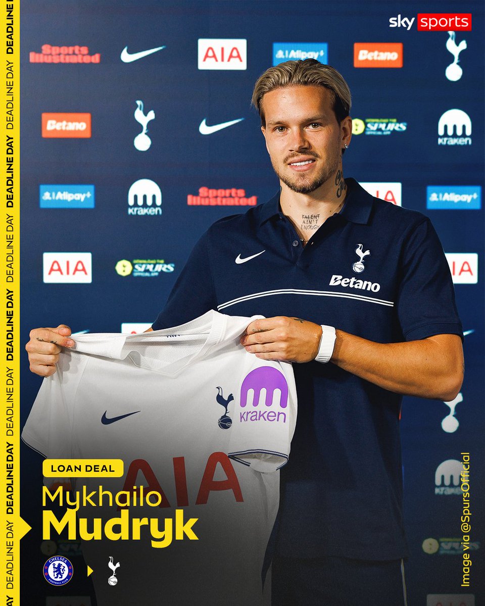 SkySportsPL's tweet photo. Mykhailo Mudryk has joined Spurs on loan from Chelsea with an option to buy 📝 https://t.co/DVzATTyoXq
