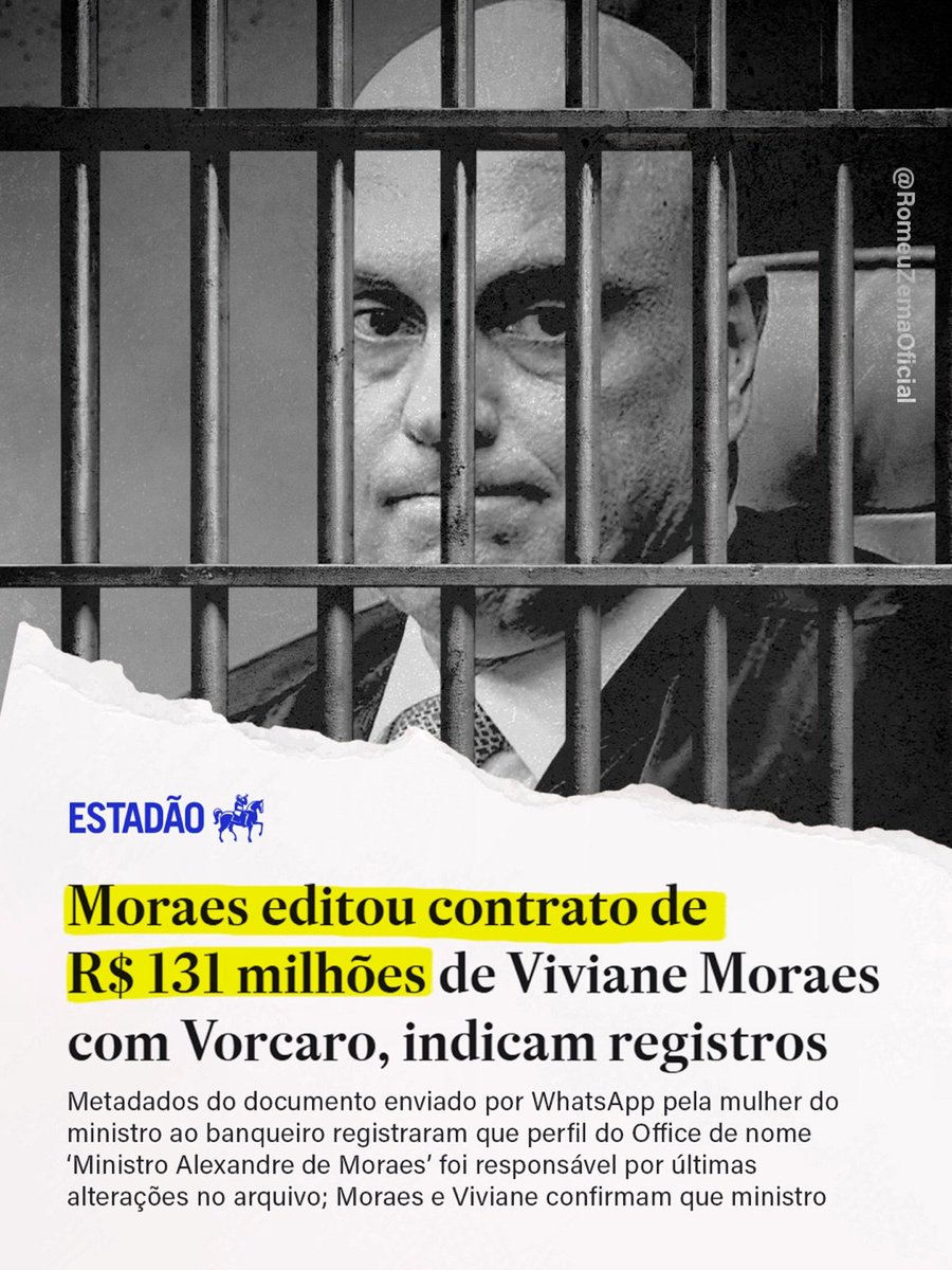 Adrianocruzsp's tweet photo. 🚨 GRAVÍSSIMO! 🚨 Registros indicam que Moraes teria editado contrato de R$ 131 MILHÕES envolvendo sua esposa e o Banco Master. Se confirmado, exige investigação e transparência. O Brasil quer respostas! 🇧🇷

#AlexandreDeMoraes #STF #BancoMaster #PoliticaBrasil #Brasil https://t.co/sk8Uw3UzWZ