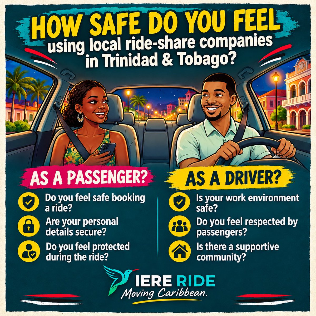 IereRide's tweet photo. Ride-Share Safety in Trinidad &amp; Tobago

Skip the wait and beat the hustle! 🚦 Trinidad &amp; Tobago, pre-register at https://t.co/ym1bDsSWcG now to get your profile approved in advance and be ready to ride or drive the very minute we drop. 🚀🇹🇹 #EverythingIere https://t.co/dugBW6cXrt