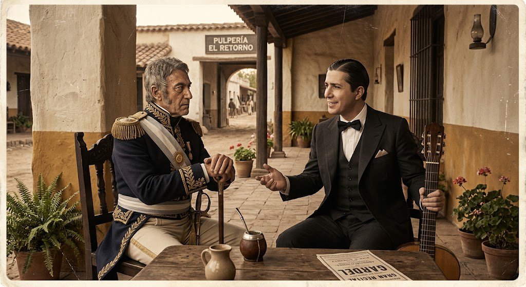 claulacapmesure's tweet photo. Volver... sentir que es un soplo la vida". San Martín y Gardel: la distancia, el exilio y la memoria de una nación que los lleva en el corazón. Dos mitos rioplatenses en una sola imagen. 🇦🇷🎸
#Historia #Gardel #SanMartín #Argentinidad https://t.co/HuhwNooh5R