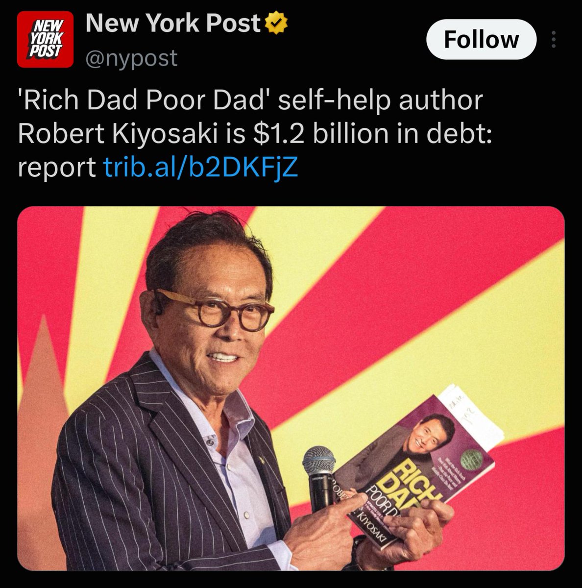 AffidavitDoctor's tweet photo. “Rich Dad Poor Dad” author Robert Kiyosaki — the self-help guru is reportedly in debt of $1.2bn. https://t.co/0BKJeguT8b