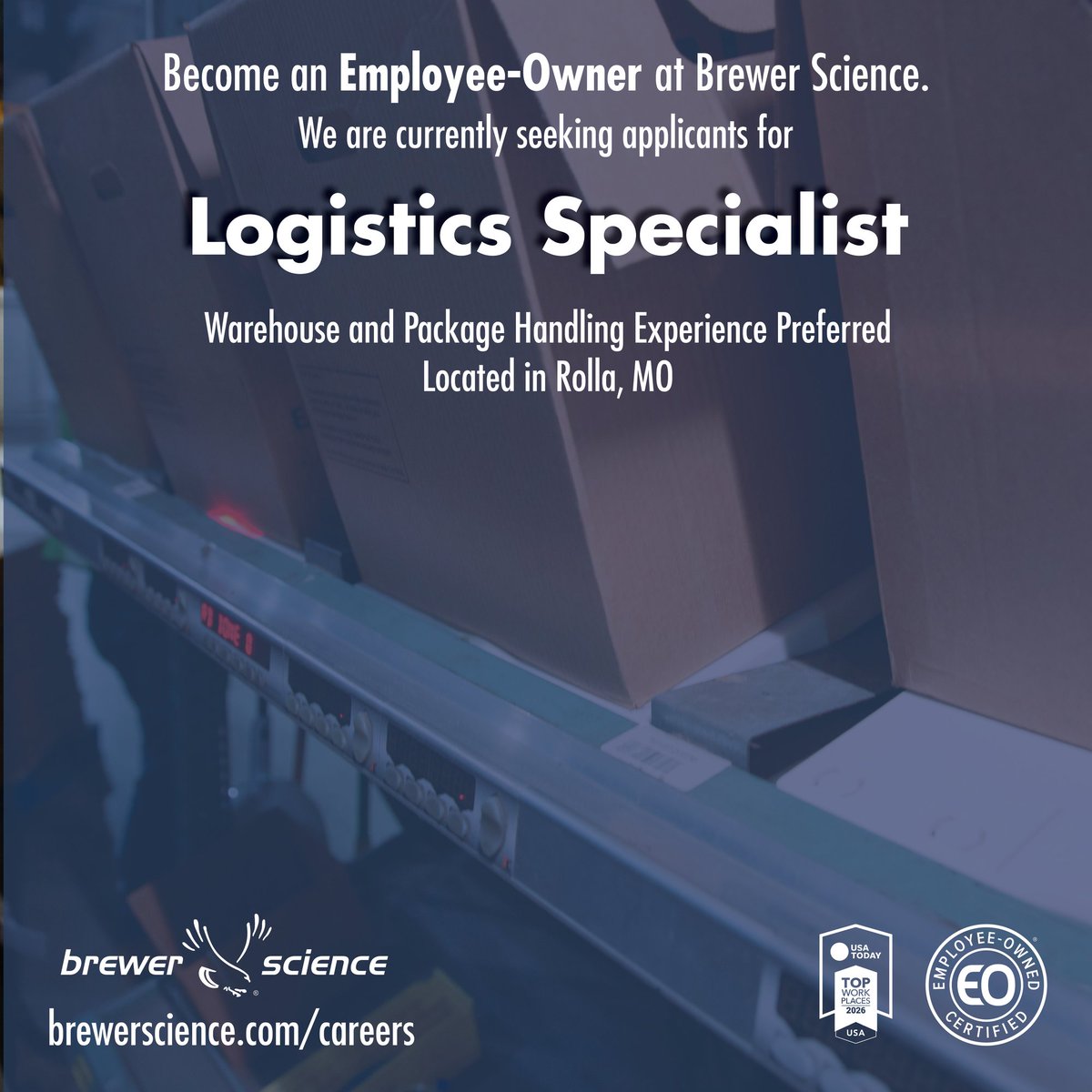 brewerscience's tweet photo. Brewer Science is seeking a Logistics Specialist in Rolla, MO to support shipping, receiving, and inventory operations. Warehouse or packaging experience is preferred. Join a Certified Employee-Owned company built on strong culture https://t.co/H1fwAqeOq4