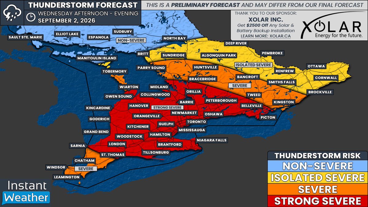 IWeatherON's tweet photo. #ONStorm #ONwx 🔴🌪️ Significant Severe Weather Outbreak Could Bring Tornadoes to Southern Ontario Wednesday

📅 Tuesday, September 1 - Wednesday, September 2, 2026

⤵️ VIEW THE PRELIMINARY FORECAST:
https://t.co/OHr0j16U3Y

- Brennen https://t.co/zj04bBt7gd