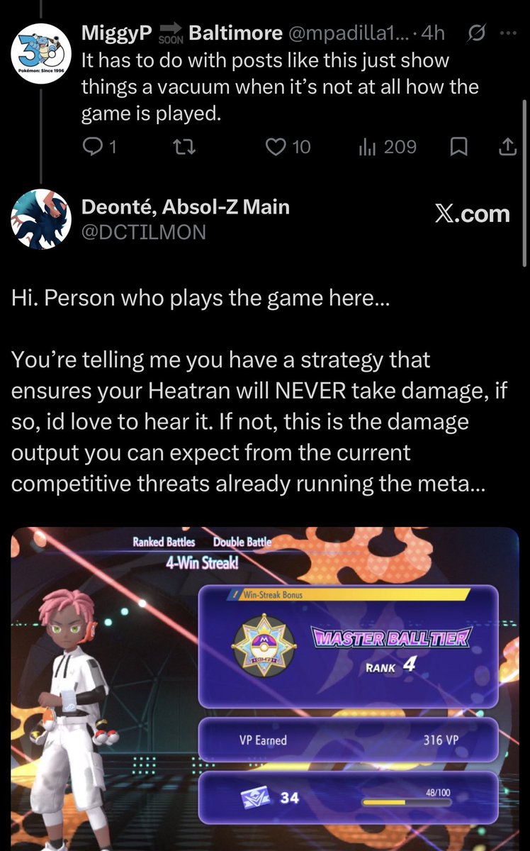 DCTILMON's tweet photo. My favorite thing about this interaction is that I’m not flexing how good I am, I’m flexing how. Knowledgeable I am. 

Everyone keeps countering my argument with “I’d just protect my mom with another mon” 

Ok… but damage calc still stands. Heatran falls when it gets touched. https://t.co/v4ov6eWWEa