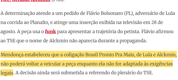 CTharick's tweet photo. @joaovrsouza @LuisRam26743235 @SRivoltril Foi exatamente o que ele fez.
Assim que ela se adequar a lei eleitoral pode voltar a ser veiculada novamente. 
E a decisão ainda foi pro plenário do TSE que vai aprovar ou não isso. https://t.co/w4KT63hhBZ