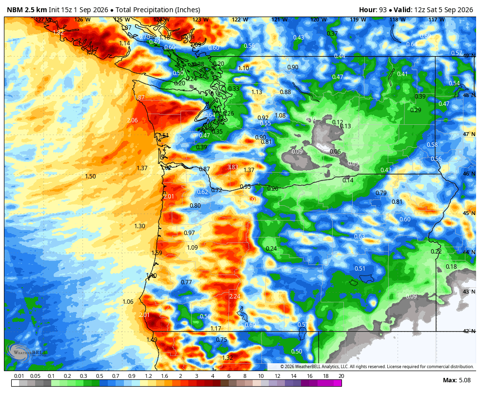 RandySmall's tweet photo. Precip with the upcoming storm appears to be on the lighter side for Whatcom County as compared to elsewhere in the PNW.
#wawx #whatcomcounty #pnw https://t.co/22gZT6nYpa