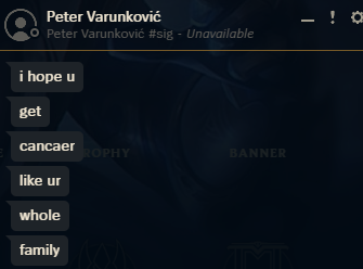LeMisterYT's tweet photo. man how much I wish @RiotSupport actually did something for once in their lives. these kids never get banned. care to explain why this is not automatic IP permaban @drewlevin ? Because the account is lvl 51 and he clearly couldnt care less if he gets a chat restrict. fix ur game https://t.co/t6Kxmy59eF
