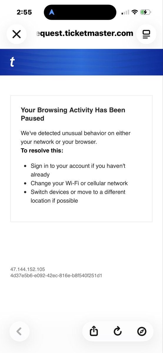 LeahBTalbot's tweet photo. @TMFanSupport @danandphilbeats @Ticketmaster this is ABSURD. I've spent 3 hours waiting in multiple queues. On laptop, on mobile, finally got through and got this stupid notifications that I got 3 hours ago starting the process. https://t.co/bDwXKuDmpy