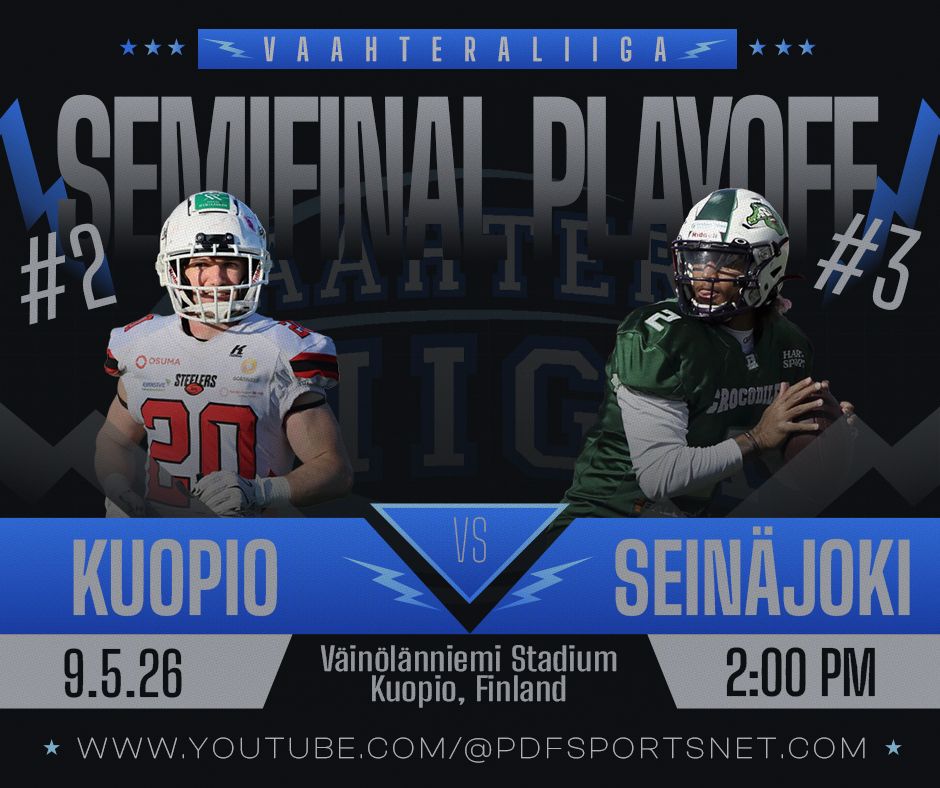 PDFSportsNet's tweet photo. 🏈 PLAYOFF TIME! 🏆️ 
This Saturday, not one, but two semifinal showdowns in Finland! The Crocodiles take on the Steelers at 2pmy, followed by the top-seeded Butchers taking on the Roosters at 7pm! Bookmark and join us! https://t.co/LV9F2C2gL8 https://t.co/Qi4ZccoKYY