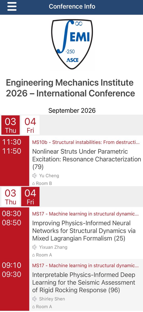 CMalagaC's tweet photo. Three students from our Emerging Structural Technologies group present at #EMI26-IC in Naples this week: nonlinear struts, physics-informed NN for nonlinear dynamics, and seismic rocking assessment. If you're there, say hi 👋 
#EMI26IC #StructuralDynamics #EarthquakeEngineering https://t.co/bA2n71PTck