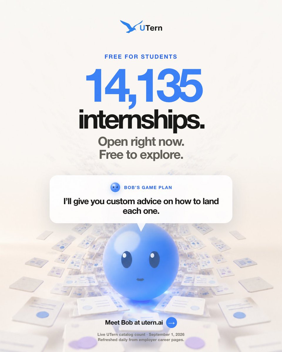 UTernAI's tweet photo. 14,000 internships open right now. What’s your excuse? https://t.co/cBYRe88Qpu