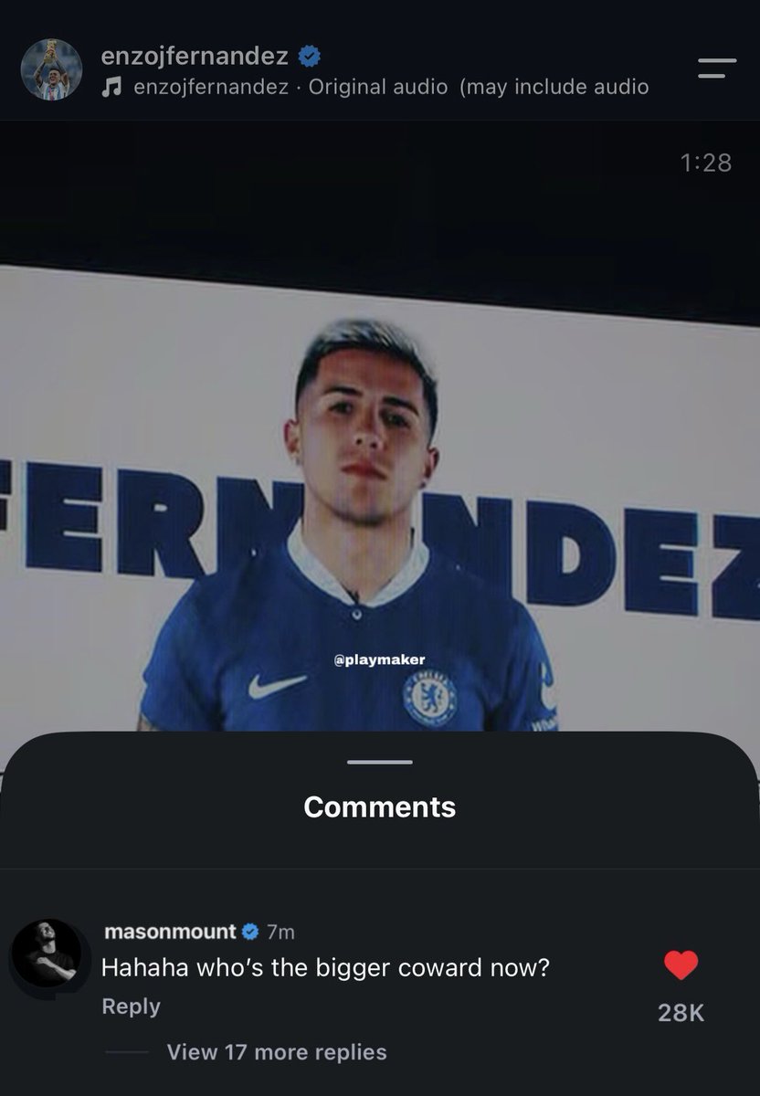 Playmaker8u's tweet photo. 📲 Mason Mason’s comment on Enzo Fernandez farewell message 

“Who’s the bigger coward now”😂 https://t.co/ijrkjt24fK