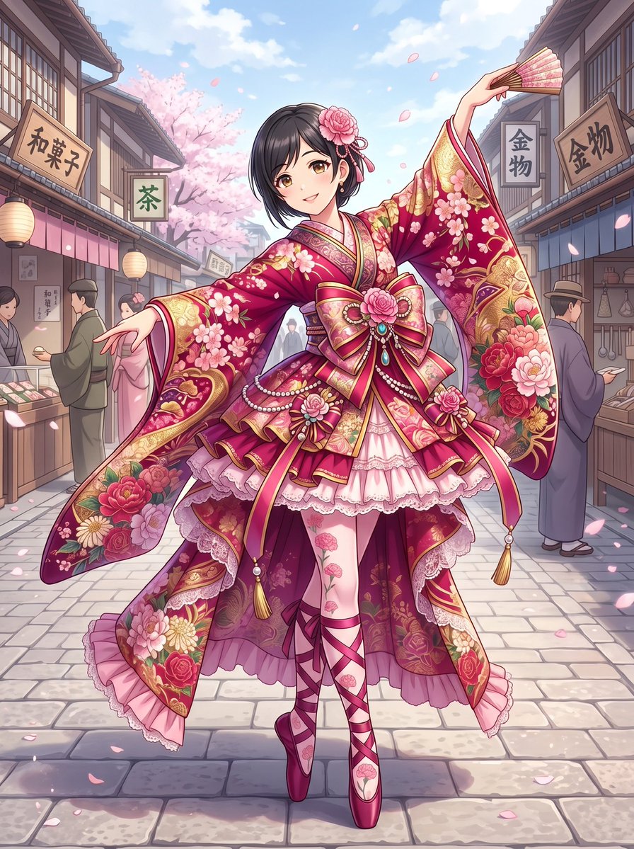 jagger_gt's tweet photo. Tu’Tulah goes ballet dancing and haves a photo in a classic Kyoto setting, wearing an extraordinarily extravagant girly oiran kimono dress she’d got from #Alice_Clothing_Store 🩰🎀👘✨

#TuTulah #balletgirl #バレエ少女 #OC #ballerina #バレリーナ #Kimono #着物 #ballet #バレエ #AliceClothingStore @AliceLavli
