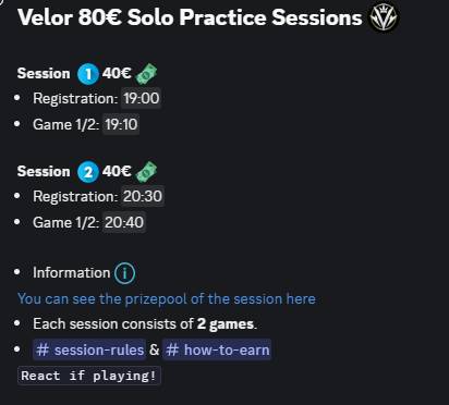 VelorPractice's tweet photo. 🚨 We’re starting to host SOLO SESSIONS from today!

💰 €40 prizepool per session

📅 All of today’s sessions are already announced.

🔗 https://t.co/NjjftcY2dC https://t.co/CMNAxuqJSm