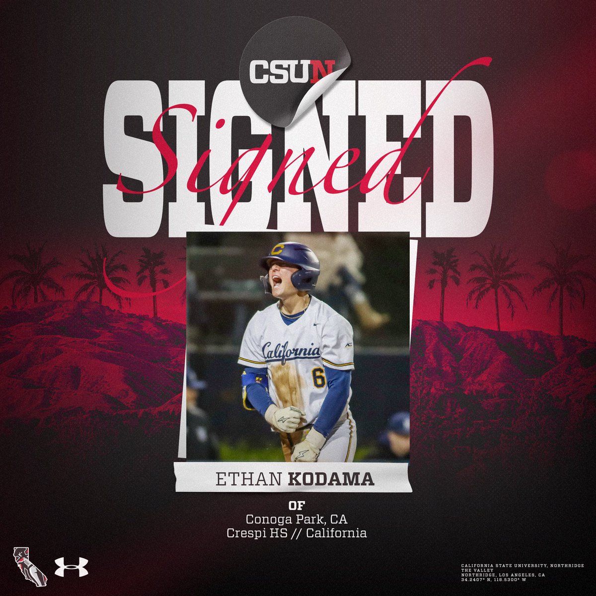 CSUNBaseball's tweet photo. Please join us in welcoming the new additions to our Matador Baseball family!

First up, a transfer from Cal bringing a solid bat and arm in the outfield and on the mound.

🌴 Ethan Kodama, Welcome to the Ridge! 🌴 https://t.co/RhPKT5IFwL
