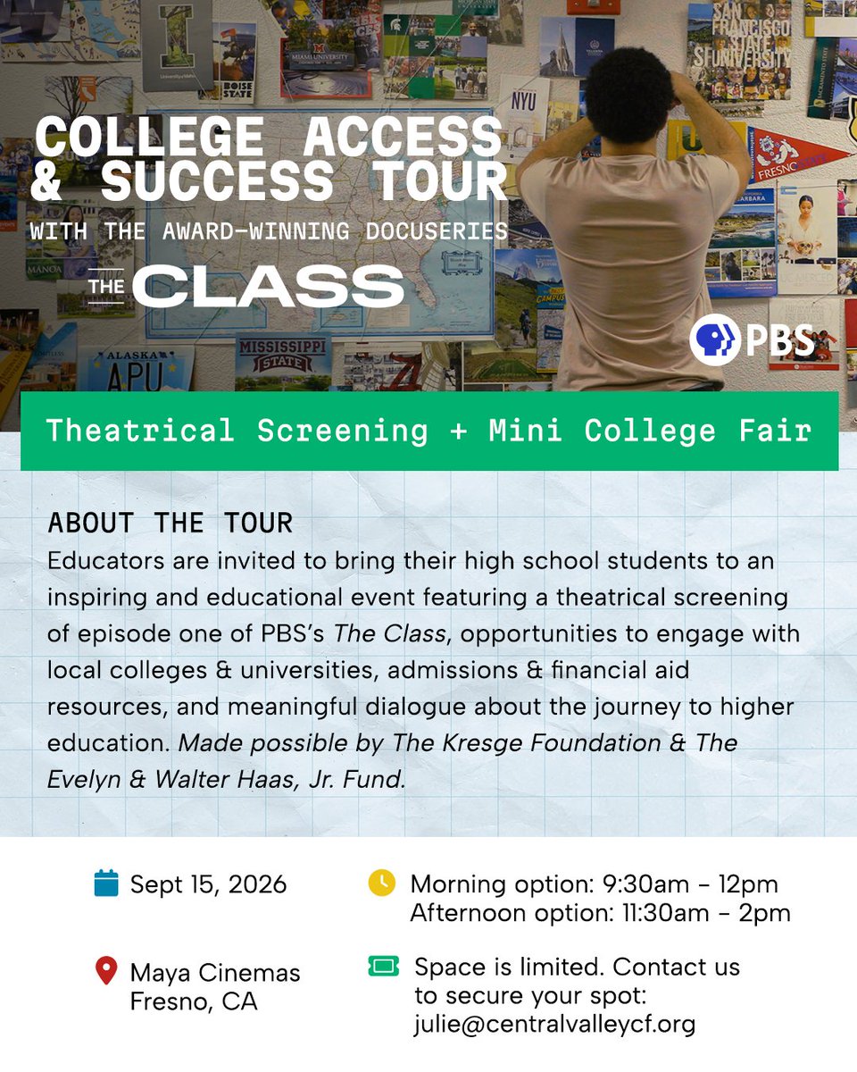 ThreeFrameMedia's tweet photo. We're hitting the road. 🚐  This fall, we're bringing The Class to communities across California for events focused on college access &amp; success. First stop: Fresno. https://t.co/gR0rWdi5Js