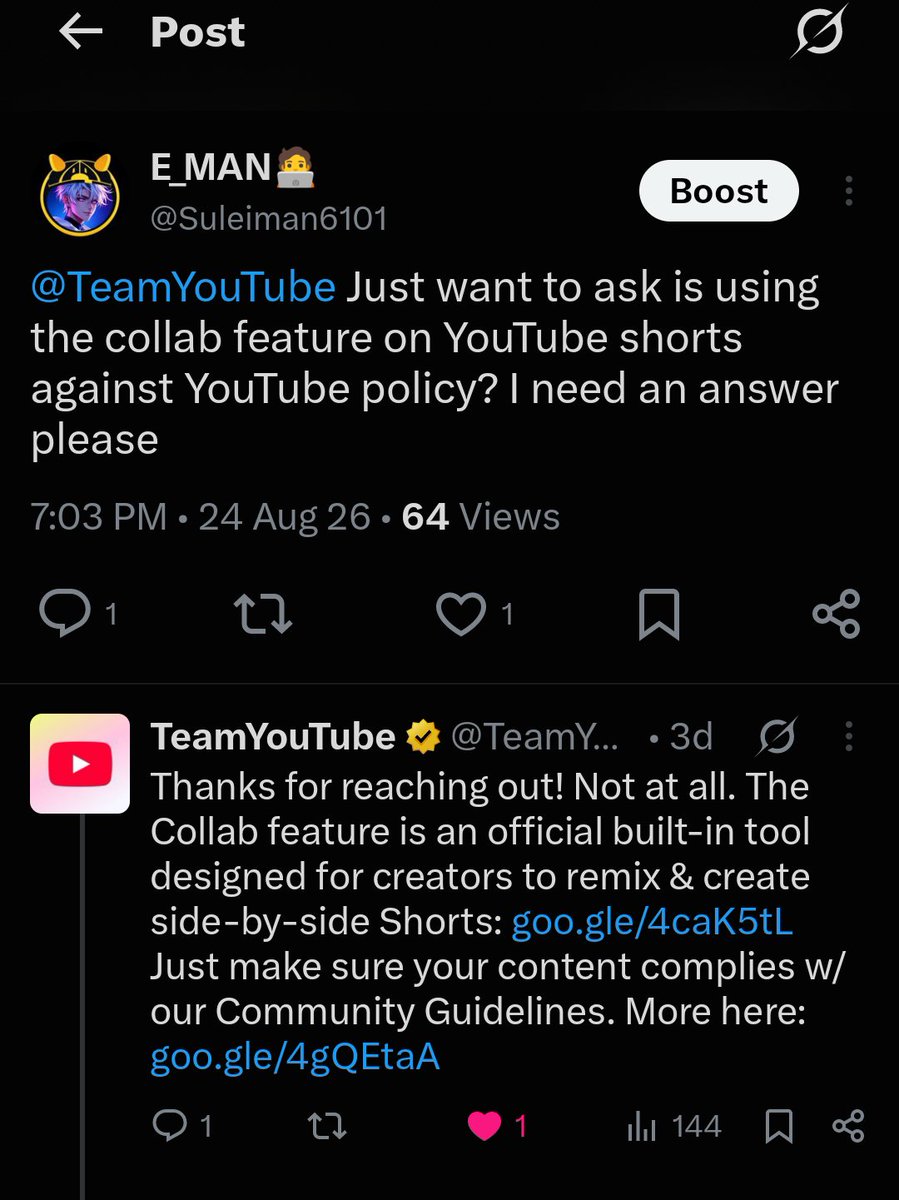 Suleiman6101's tweet photo. @TeamYouTube Thanks for clarifying. Since Collab is an official tool and isn’t against policy, I’m confused about my termination for spam/deceptive content.Could you please clarify what specific activity on my channel caused the violation?Please I want to understand what know. https://t.co/VRAnCgIEHH