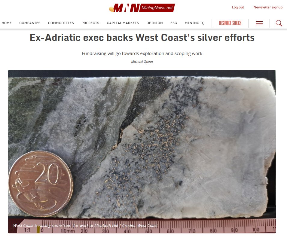 wcsilver_'s tweet photo. WCE in the news 📰

West Coast Silver’s A$6 million capital raise has been featured in @miningnewsnet, with the raise upsized from A$3.5 million following strong investor demand.

The raise includes a A$500,000 investment from Paul Cronin’s Admiralty Resource Fund, providing further support as WCE advances the Elizabeth Hill Silver Project.

Funds will be directed towards exploration and scoping work, with key upcoming catalysts including:

• Continued exploration at Elizabeth Hill and across the regional tenure
• Scoping work to assess development of the high-grade silver resource
• Updated Mineral Resource targeted for Q4 2026

Elizabeth Hill currently hosts 2.8Moz of silver at 617g/t Ag, with drilling continuing to test opportunities to grow the resource.

Read the MiningNews article: https://t.co/5rP3qaMJPO

$WCE #Silver #Exploration #Mining