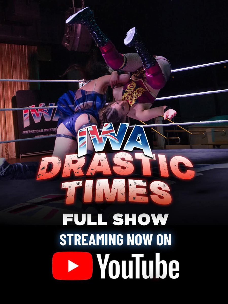 IWAaustralia's tweet photo. STREAMING NOW 📺

IWA - Drastic Times is now streaming for FREE on YouTube, featuring:

🏆 IWA Heavyweight Title Tournament
🤼 MJ Eagles IWA Debut vs. Rita Stone
🇱🇧 El Phoenician vs Ty Thayer 

&amp; more! https://t.co/aEmUIjF6QH