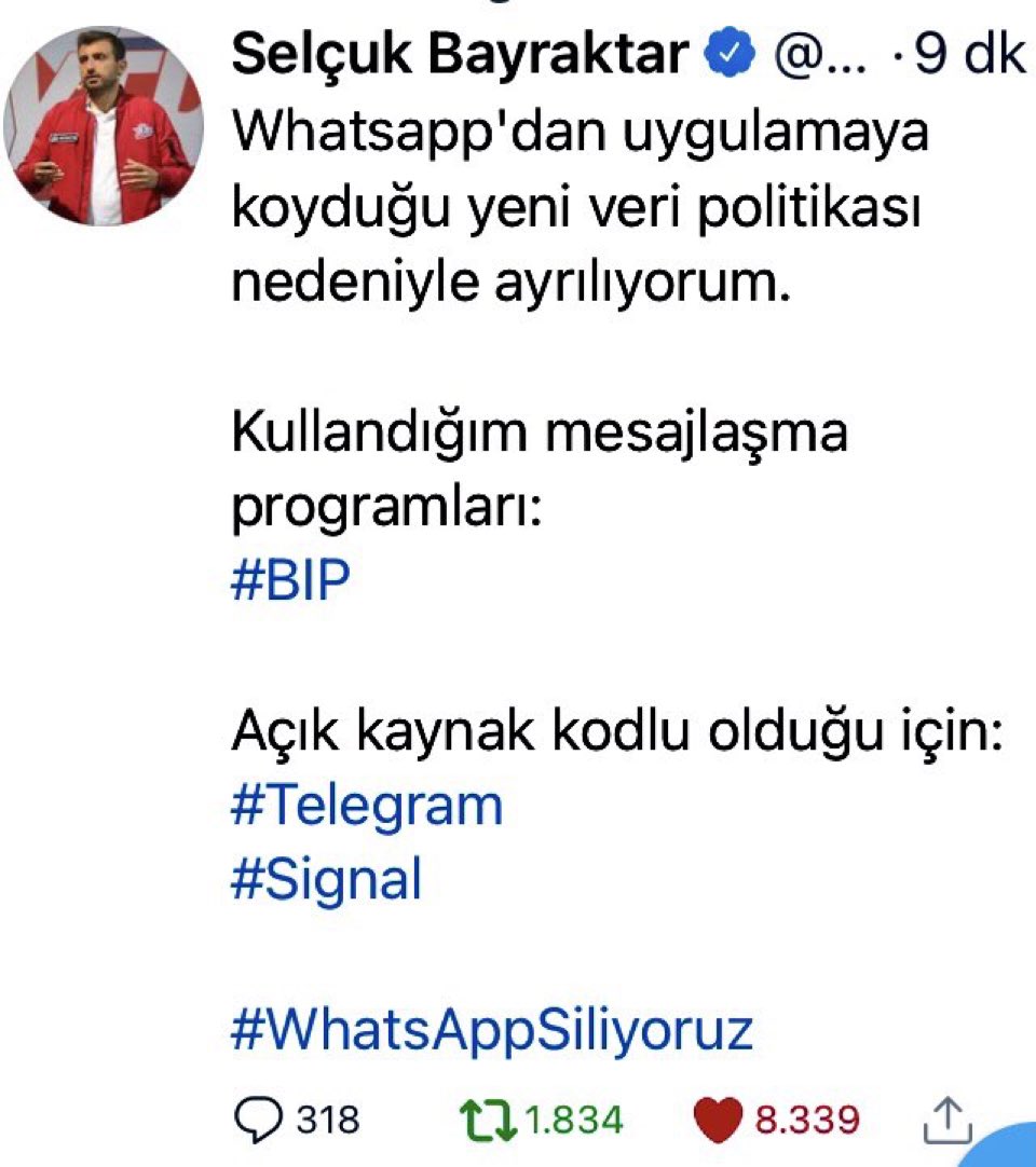MERTAVERS3's tweet photo. Pensilvanya Üniversitesi (University of Pennsylvania) mezunu Selçuk Bayraktar, WhatsApp'ı boykot edip Signal'i önermiş😂 https://t.co/PZHqVCbBDC