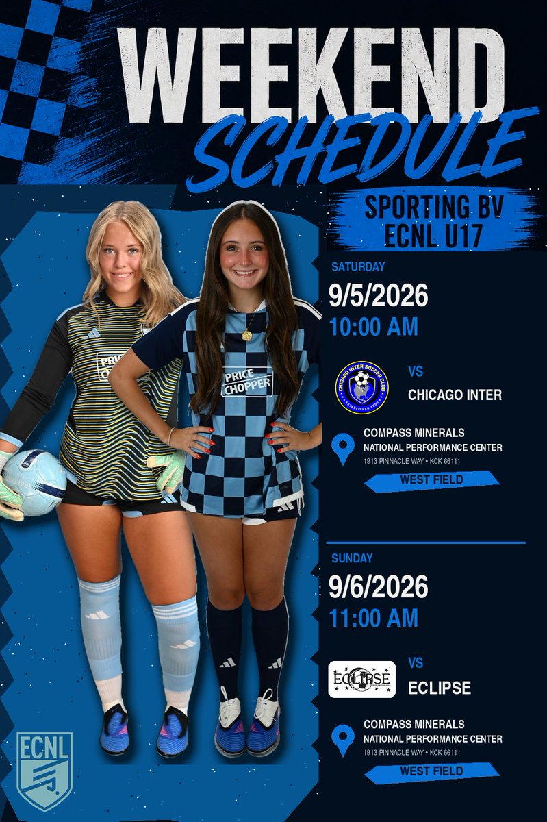 sbvecnl2028's tweet photo. ⚠️ TIME UPDATE ⚠️

Saturday’s match vs Chicago Inter will now kick off at 10:00 AM.

Sunday’s match vs Eclipse remains at 11:00 AM.

📍 Compass Minerals NPC — West Field

#SportingBV #ECNLGirls https://t.co/Z80zVfMpKi