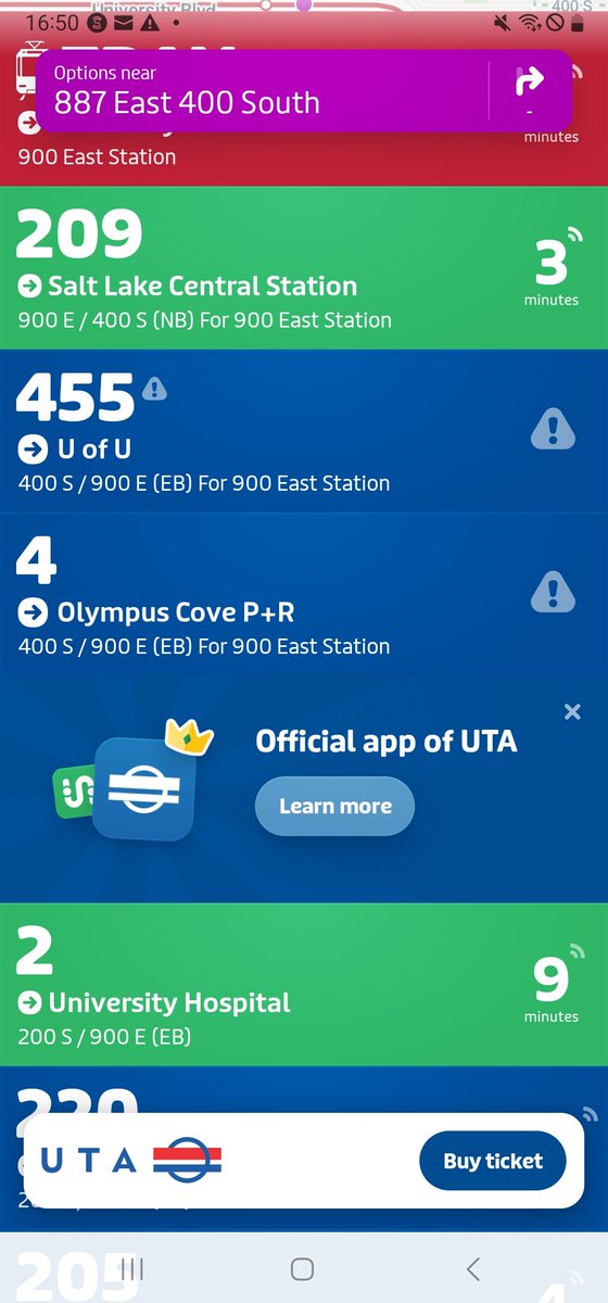 Valric13's tweet photo. @RideUTA No. Ever since Sunday, the 4 and 455 have stops from about trolley square to the stadium listed as cancelled. This is your app, right? https://t.co/f7Jk8lat1W