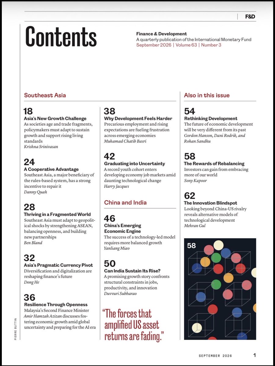 ChatibBasri's tweet photo. Berikut artikel saya di Finance and Development Magazine, “ Why Development Feels Harder”.  Mengapa pertumbuhan tak lagi cukup meredam keresahan? Manufaktur makin sedikit menyerap tenaga kerja, sementara banyak jasa berproduktivitas rendah dan tak dapat diekspor. Tantangannya bukan lagi manufaktur vs jasa, tetapi menciptakan pekerjaan produktif di sektor tradable. 

Here is my latest article in Finance & Development, “Why Development Feels Harder.”

Why is economic growth no longer enough to ease discontent? Manufacturing is absorbing fewer workers, while many services remain low-productivity and non-tradable. The challenge is no longer manufacturing versus services, but how to create productive jobs in tradable sectors.

My article in IMF F&D:
https://t.co/7WVyvc3x9H
