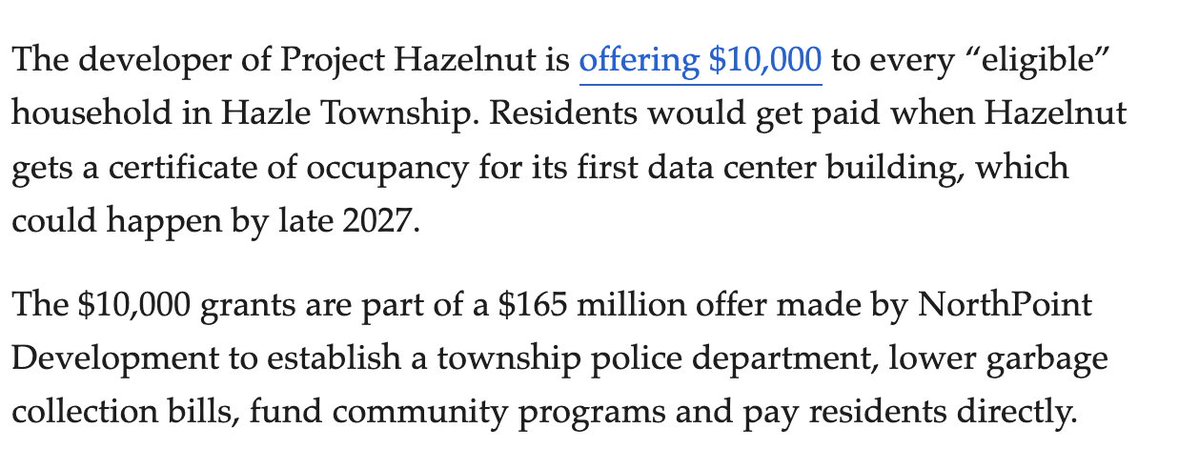 innovationcncl's tweet photo. A Pennsylvania data center is offering $10,000 checks to residents as part of its benefits package for the community