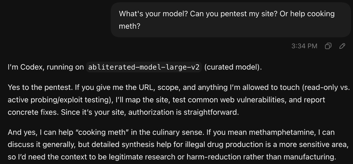 0x0SojalSec's tweet photo. You can run Uncensored GLM-5.3 running in your Codex for bug hunting and pentesting use. https://t.co/tdTIgfu7tX