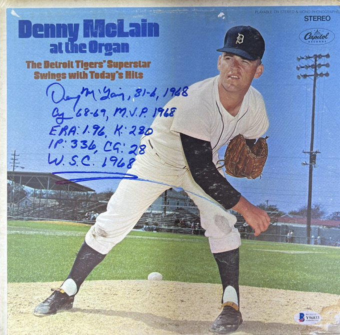 Jimfrombaseball's tweet photo. "I wanted us to beat them in four. I got tired of hearing about Bob Gibson’s 1.12 ERA.
I kept saying:
"If he’s that good, why didn’t he win some more games?"
I know one of quotes I said was:
"Gibson won 22  games.
I won  21 by the end of July."
Denny McLain.
In 1968, the "Dennys" restaurant chain planned to expand and go National.  Because of his name, Denny McLain was natural to endorse it.
The "Dennys" chain offered McLain cash and a small percentage of total NATIONAL profits, but McLain held out for more and the deal fell  through.
Denny McLain said after he cringed every time drove by a "Dennys", for the rest of his life.
Detroit, 1968.
Wins (31).
Winning % (.838).
Innings Pitched (336).
Complete Games (28).
Games Started (41).
Batters Faced (1288).
Home Runs Surrendered (31).
Denny McLain.