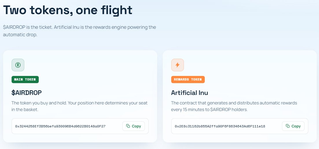 AirdropInu_'s tweet photo. Two tokens, same ticker:  $AI 

Airdrop Inu automatically "airdrops" Artificial Inu rewards every 15 minutes.

0x3244258Ef3B56befa930096B4d9622B0148a0F27

Tek info and CA's available on website.
https://t.co/dBlbTSv932 https://t.co/aOGEXY1U2k