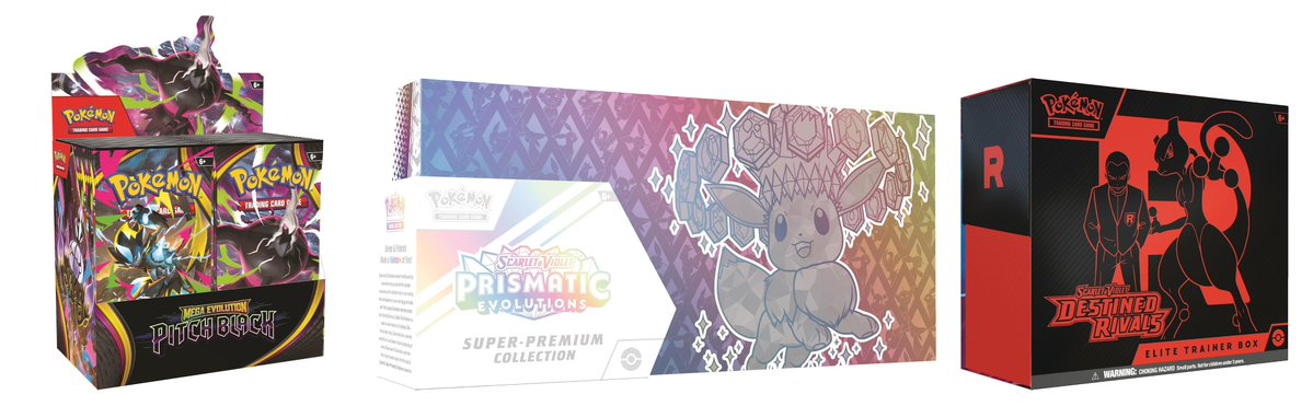 PokemonDealsTCG's tweet photo. Select Pokemon TCG on Amazon

Pitch Black Booster Box
https://t.co/GwVNoUBfQY
Prismatic Evolutions Super Premium Collection
https://t.co/T0KogL2zW5
Destined Rivals ETB
https://t.co/tMEIQ0x4Nb
All Pokemon TCG on Amazon
https://t.co/aFVgdpfwiw

Reminder: for products above a preferred price, you can add to cart + Save for Later to see regular updates for price changes to Sold and Shipped by Amazon listings. Prices can drop at random.

#Pokemon #AD