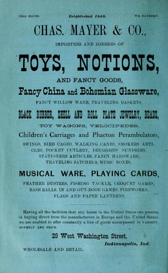 LiterateIndy's tweet photo. Indianapolis City Directory, 1876.

Chas. Mayer, still here in Indy:
https://t.co/mmEX317v3Z https://t.co/mglVV5YKHA