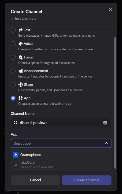 DiscordPreviews's tweet photo. Attention Developers! Discord is working on Application Channels, a new channel type that launches embedded activities directly inside the channel view for a more native feel. Admins can dedicate a channel to a single app/bot. https://t.co/1cCJNDA5jn