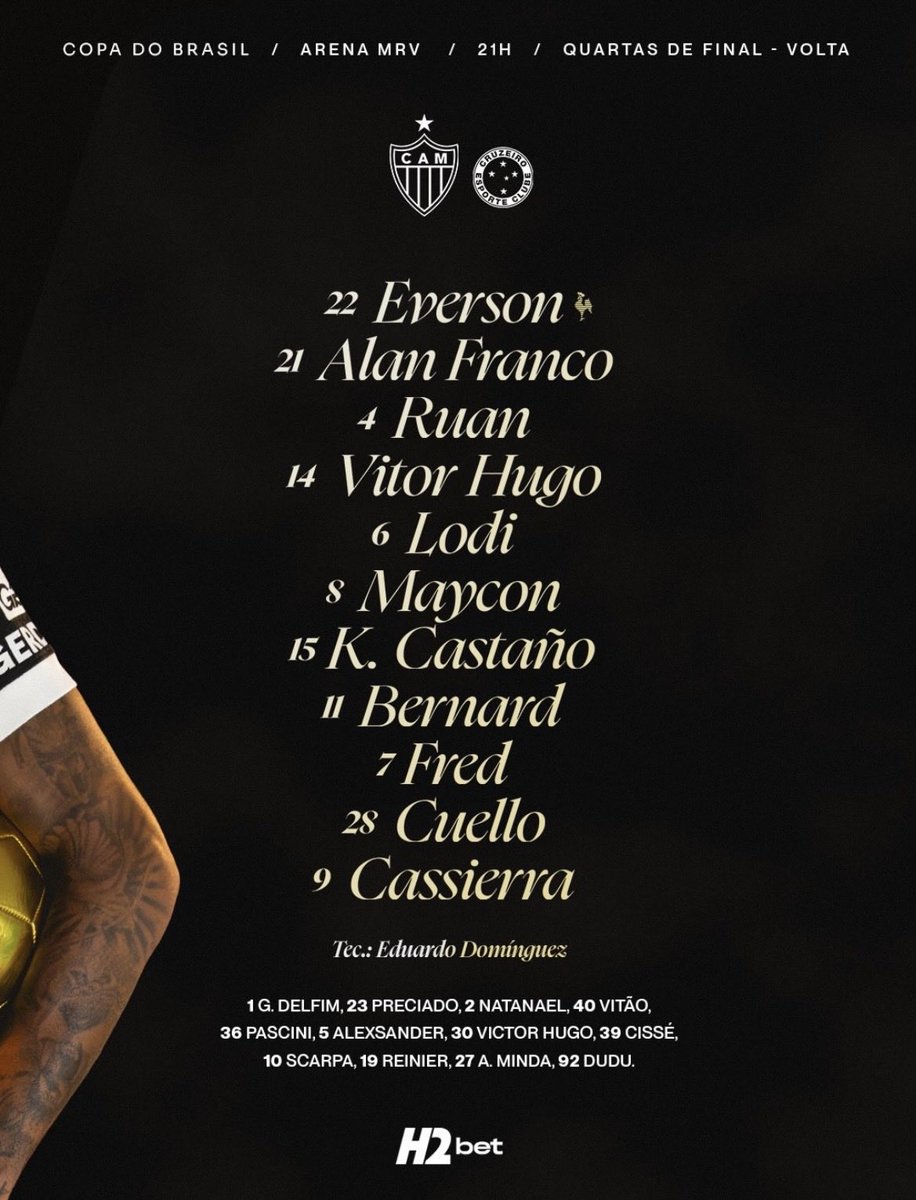 InFutebol10's tweet photo. Escalação: ⚫️⚪️ Atlético MG X Cruzeiro 🔵⚪️ https://t.co/WeSzZvl89j