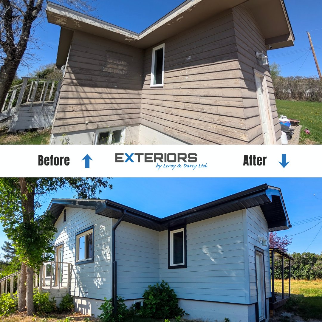 Exteriorsld's tweet photo. From outdated to outstanding! 🏡✨ Fresh siding, dark trim, soffit, fascia, and eavestroughs completely transformed this #MilkRiver home!
​
​Free quotes: https://t.co/LaKLDkWMGP

#ExteriorsByLeroyAndDarcy #YQL #ExteriorTransformation #Exteriors #SouthernAlberta #Lethbridge https://t.co/KyIJqjq88N