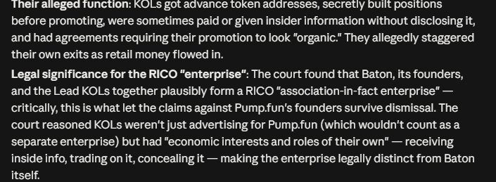 LhuDev's tweet photo. DID ANYONE EVEN READ IT, COURT FOUND THAT PUMP IS DOING HUGE CRIME SHIT WITH KOLS

Theyre said Pump and certain KOLs form a secret alliance to drain retail

Whole thing is about this, its all KOL crime

How kols get paid to promote scams 
How kols get insider info on tokens
etc.

Check pages, 5, 8, 9, 35-37 or just ask claude to summarize 

https://t.co/YDcCnSOgA7

Finally send a $KOL coin