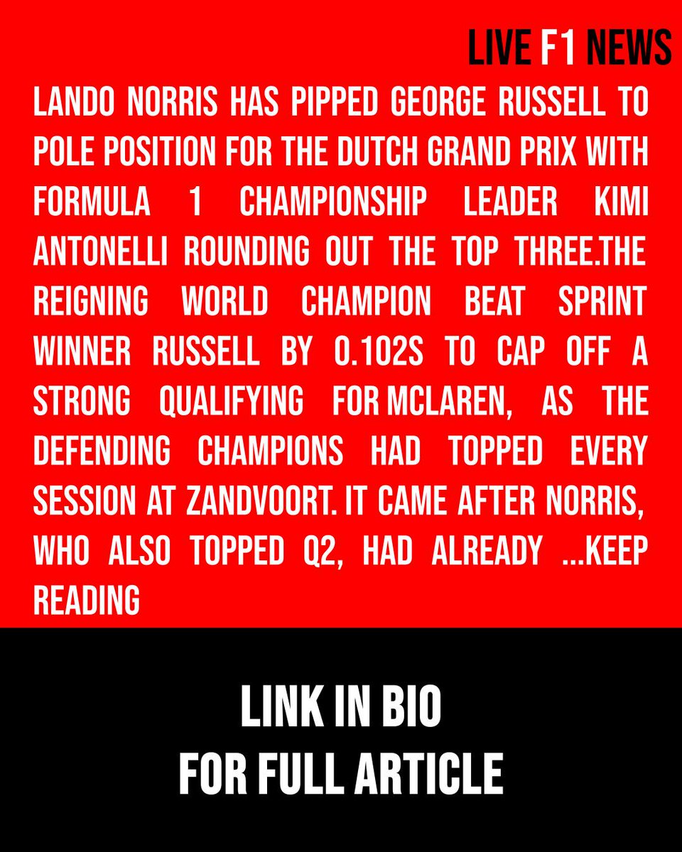 IngerZurawkukj's tweet photo. Live F1 News – Dutch GP: Norris narrowly beats Russell to take pole position. Read more via the link in our bio. https://t.co/A0SGasvZHO