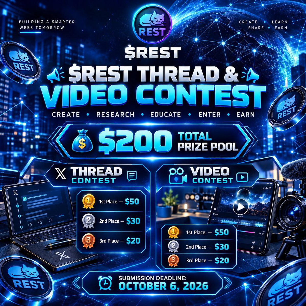 odokgodspower2's tweet photo. $REST Contest is LIVE! 

Thread + Video contest with $200 prize pool in $REST tokens.

Deadline: 6th October, 2026

Requirements are simple: Follow @RealRest01
  
Like + Repost the announcement  
Join the WhatsApp community  
Tag @RealRest01
 and use $REST https://t.co/s3LYmmoHCB