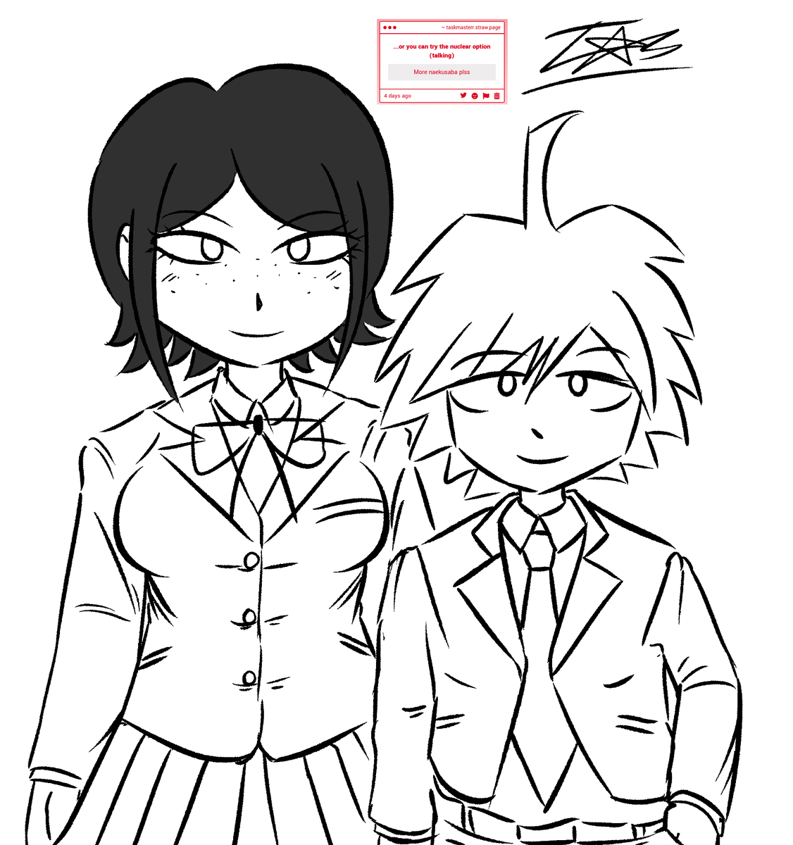 taskmaster_art's tweet photo. strawpage request 😇

she finally got that picture she wanted

#danganronpa #drtwt https://t.co/xjta1iPkbb