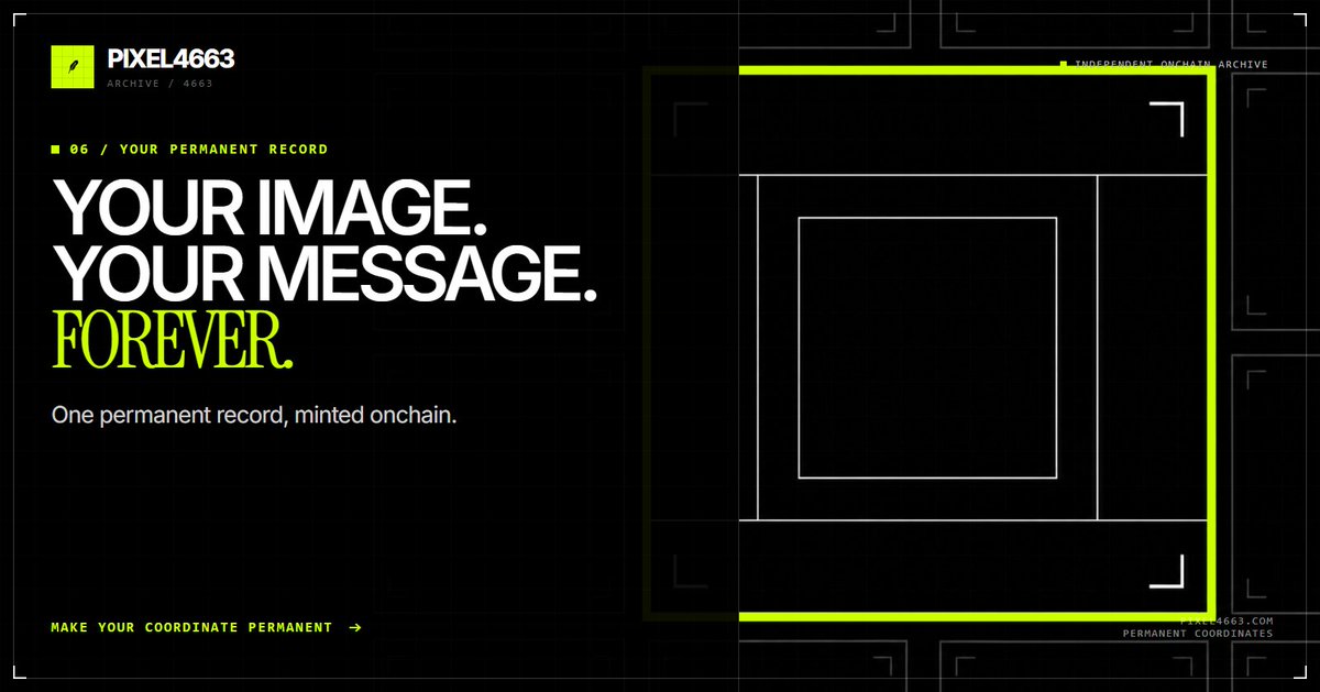 PIXEL4663's tweet photo. Supply is not a marketing number. It is the architecture of the archive.

Robinhood Chain is 4663, so the Wall contains exactly 4,663 pixels: 4,617 fixed-price mints and 46 final ceremonial auctions.

When the final pixel is claimed, no new places will be added. The Wall will be complete.

0x02a32f50aadcf270a14580fc20e476e83ffb4b96
