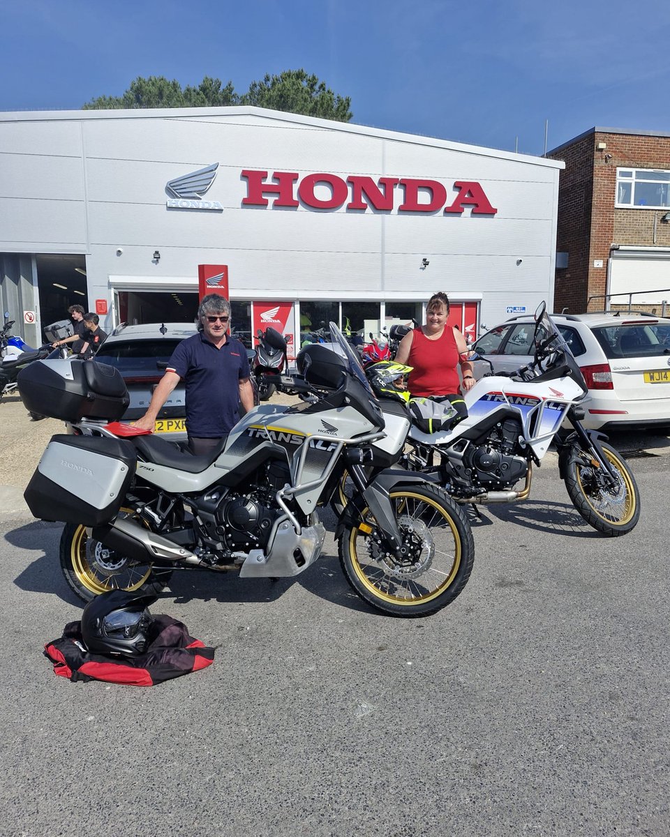 EarlineWeigdlx's tweet photo. People travel from across the UK to collect their bikes, but Hayley and Richard came all the way from New Zealand to pick up two Transalps for a UK and European adventure. We can’t wait for the updates! https://t.co/T24mhWOx8l