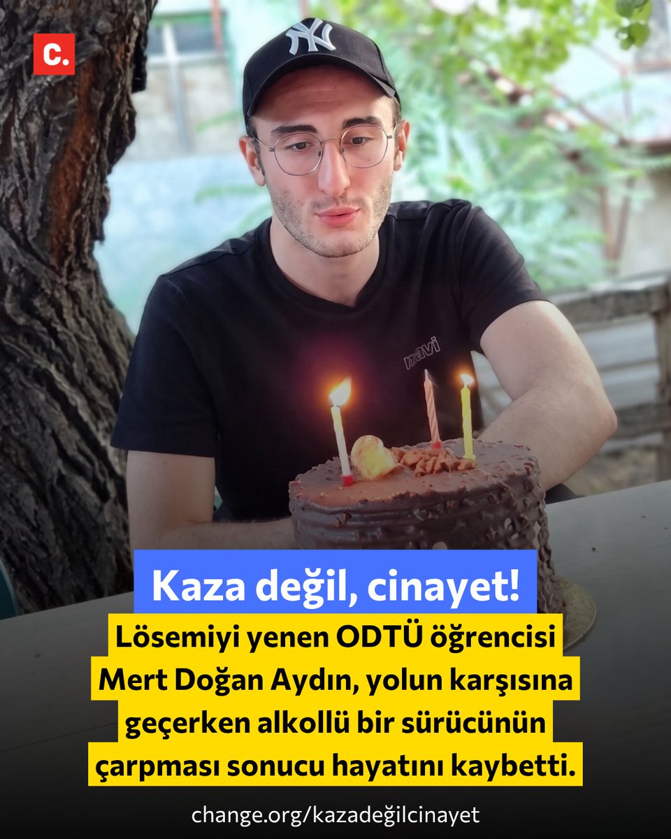 ChangeTR's tweet photo. Lösemiyi yenmişti, trafik cinayetine kurban gitti!

Ankara'nın Çankaya ilçesinde, ODTÜ öğrencisi 23 yaşındaki Mert Doğan Aydın'a yolun karşısına geçerken, otomobil çarptı. Kazada yaralanan Aydın, kaldırıldığı hastanede doktorların müdahalesine rağmen kurtarılamadı. 

Kaza sonrası kaçan sürücü, çevredeki esnaf ve kuryelerin aracı takip etmesi sonucu durdurulup, polis tarafından yakalandı. İsmi açıklanmayan 25 yaşındaki sürücünün daha önce alkollü araç kullanması nedeniyle ehliyetine el konulduğu, kaza sırasında da alkollü olduğu iddia edildi.

Trafik cinayetlerinde yaşamını yitiren kurbanların aileleri, trafik suçlarında cezaların artırılması için bir kampanya başlattı.
ㅤ
Onların sesini duyurmaları için destek ol. İmzala, paylaş: https://t.co/0mv3hejeBk