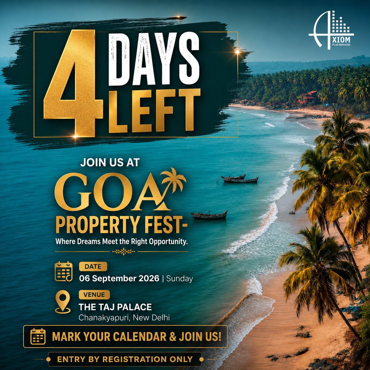 Axiom_Plus's tweet photo. โณ Only 4 Days Left! GOA PROPERTY FEST 2026 ๐ด๐ก
๐
6 Sept 2026 | ๐ The Taj Palace, New Delhi
Discover premium Goa property opportunities. Entry by registration only.
https://t.co/kuakZ8GRpe
Call 9311837181
#GoaPropertyFest #GoaRealEstate #InvestInGoa #PropertyInvestment https://t.co/E778FW8Xgc
