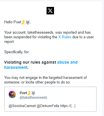 poetfella's tweet photo. Sooo...  My sister @taketheseseeds was suspended this evening for apparently bonking too hard. 

Ironically, the bonks were in response to the Sosiska account harassing several fellas on the same thread.

Appeal is in the works. Given state of this site, not hopeful. https://t.co/yNlP7kAibF