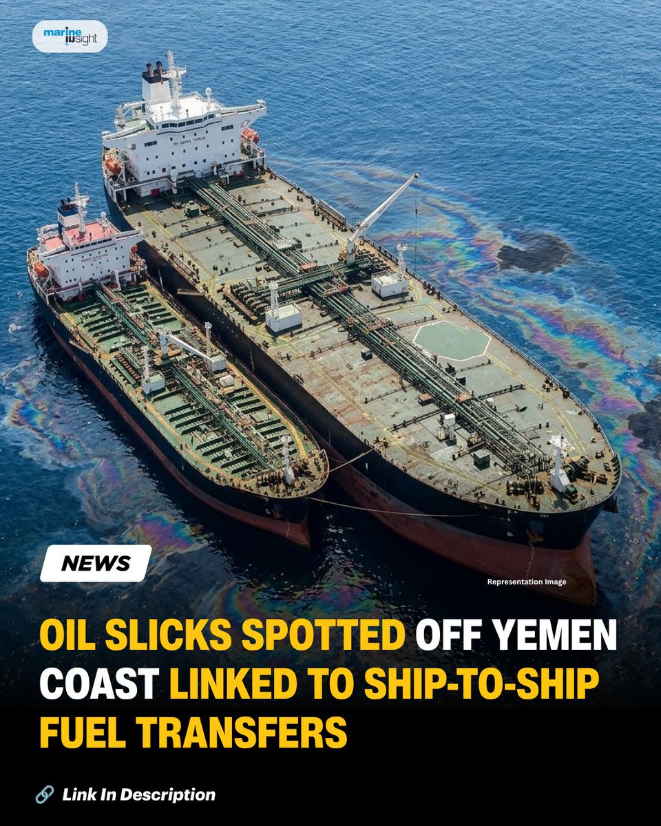 MarineInsight's tweet photo. Oil Slick Detected Off Yemen Coast Linked To Ship-to-Ship Transfers

Read Full News Here 👉  https://t.co/YsnYm16CYi

#OILSLick #YemenCoast #Shiptoshiptransfer #STS #MarineInsight #Merchantnavy #Merchantmarine #MerchantnavyShips https://t.co/Mbh1DX3rBX