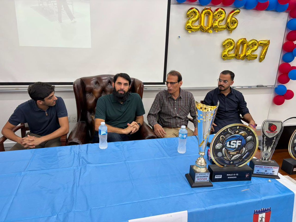 Lahore_School's tweet photo. Honored to host Misbah-ul-Haq (former Pakistan cricketer, national team head coach, and chief selector) at the Lahore School of Economics for our Sports Society Orientation. We’d also love to welcome you to our newly set-up cricket ground. https://t.co/I4YYyvWZ1d