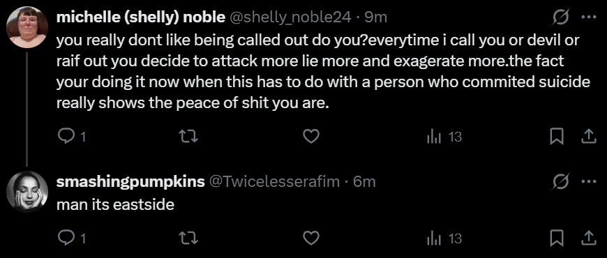 Twicelesserafim's tweet photo. This will be last time i ever mention this lady, she has been harassing and spreading lies about me and other people, if you see her please block her. She has been saying ive been bullying her and calling her a cow when that never happend https://t.co/TJ1f69MMXd