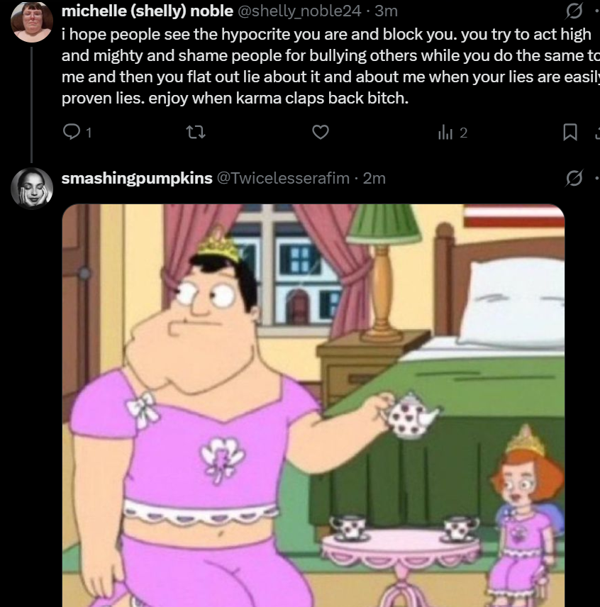 Twicelesserafim's tweet photo. This will be last time i ever mention this lady, she has been harassing and spreading lies about me and other people, if you see her please block her. She has been saying ive been bullying her and calling her a cow when that never happend https://t.co/TJ1f69MMXd
