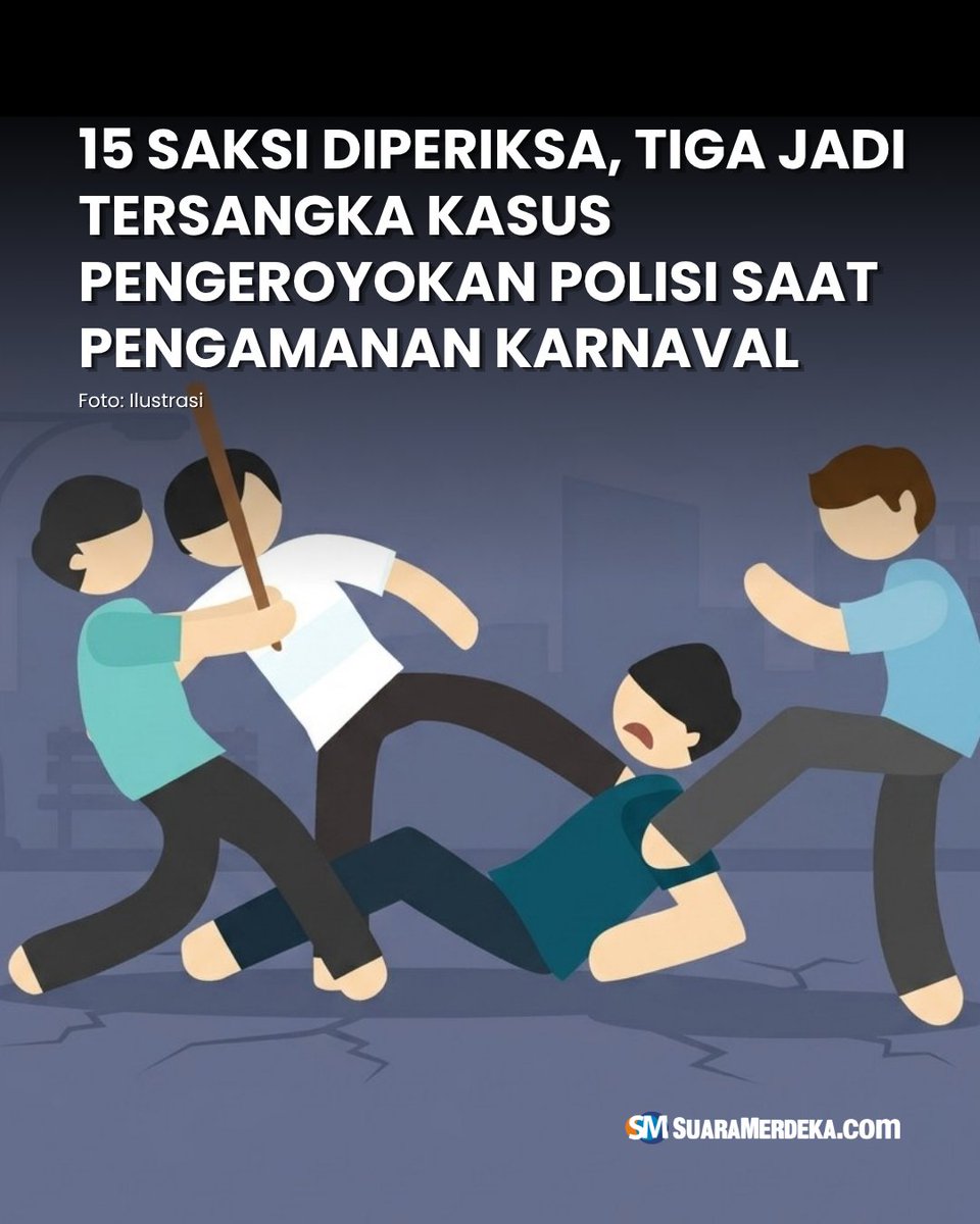suaramerdeka's tweet photo. Polisi terus mengusut kasus pengeroyokan dua anggota Kepolisian Sektor (Polsek) Ngawen saat mengamankan karnaval HUT ke-81 Kemerdekaan RI di Desa Rowobungkul, Kecamatan Ngawen, Kabupaten Blora.

https://t.co/n1q2sNQ04M

#suaramerdeka #saksi #pengeroyokan #polisi #tersangka https://t.co/nDNDqYJbc0